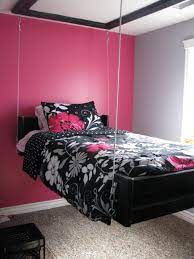 Furniture Cute Pink White Bedroom Colors With Black Floral Swinging Bed Near Window Design Comfortable Swinging Creative Bedroom Awesome Bedrooms Dream Rooms