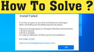 For some stupid reason you need enough free space for the whole game, it will only download what it needs, but it sees the file as being 50+gb so won't start processing till you have that space. How To Fix Fortnite Install Failed Fix There Is No Enough Space Error Installed Failed Fortnite Youtube
