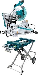 Makita Ls1019l 10 Dual Bevel Sliding Compound Miter Saw With Laser And With Wst05 Portable Rise In 2020 Sliding Compound Miter Saw Mitre Saw Stand Compound Mitre Saw