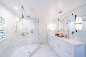 Maybe you would like to learn more about one of these? Long Angled Walk In Shower With White Marble Tiles Transitional Bathroom