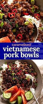 Vietnamese Caramelised Pork Bowls Recipe Pork Bowl Recipe Pork Mince Recipes Ground Pork Recipes
