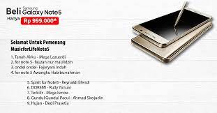 Lazada - Selamat yaa untuk para pemenang #MusicforLifeNote5 yang bisa beli Samsung Galaxy Note 5 CUMA SEHARGA RP 999.000,-. Pemenang akan dikontak lebih lanjut via email yang digunakan untuk mengikuti kontes. Buat