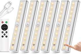 The easiest way to get good under cabinet lighting for your kitchen is to use led strips. Buy Remote Control Under Cabinet Lighting Wireless 6 Pack 20 Led Dimmable Closet Lights Rechargeable Under Counter Light Stick On Touch Night Light Strip Bar For Kitchen Stairway Bedroom 3 Colors Online In