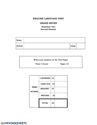 Language, reading informational text, reading literature, speaking and listening and writing. Grade 7 Practice Paper Worksheet