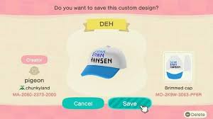 Animal Crossing Dear Evan Hansen Hat Code Animal Crossing Dear Evan Hansen Hansen