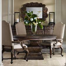 Enhance your dining room with this sleek and glamorous dining table. Hooker Furniture Rhapsody 60 Round Pedestal Table And Upholstered Chair Dining Group Belfort Furniture Dining 5 Piece Sets