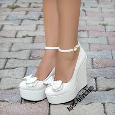 Fiyopel Beyaz Fiyonklu Dolgu Topuk Ayakkabi Dolgu Topuk Gelin Ayakkabisi Moda Ayakkabilar