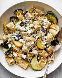 Eggplant And Zucchini Pasta With Feta And Dill