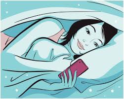 Woman Using Cell Phone In Bed Face Recognition Software Illustration Common App Essay