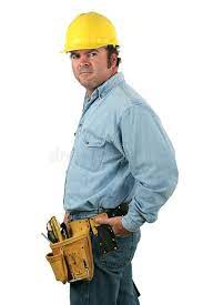 Tool Man Side View A Construction Worker With His Tool Belt And Hard Hat In Ad View Construction Worker Tool Mens Tools Man Construction Worker