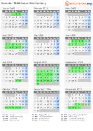 Alle ferienkalender kostenlos als pdf, mit feiertagen. Kalender 2020 Ferien Baden Wurttemberg Feiertage