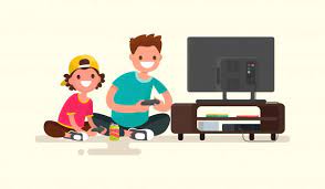 Father And Son Playing Video Games On A Game Console Illustration