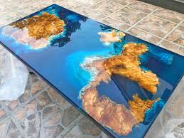 Epoxy coffee table with resin river, custom round walnut wood side circle, walnut live edge slab, white resin, blue wave epoxy table. This Blue River Epoxy Table Is Absolutely Stunning
