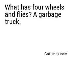 As a noun it's the gross insect that makes you go eww! What Has Four Wheels And Flies A Garbage Truck