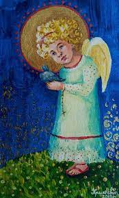 The Work Angel Holding The World Is Done By Acrylic Colors On A Format Of 8 6x14 2 Cm Hristo Art Angel Acrylicart Bird Iconart P Art Space Art Art Painting