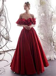 A Line Burgundy Satin Off The Shoulder Puff Sleeve Prom Dress Red Prom Dress Long Burgundy Evening Dress Formal Dresses Long