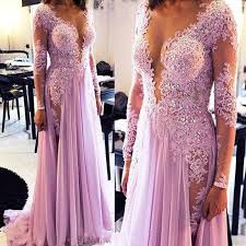 Fashion Light Purple Prom Dress Appliques Lace Sleeves Beading Evening D Prom Dresses Long With Sleeves Prom Dresses With Sleeves Long Sleeve Prom Dress Lace