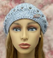 Lacy Cotton Slouchy Beanie: Light Blue Denim Chemo Hat
