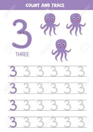 Annie and jose have fun with addition and subtraction in their new garden. Handwriting Practice For Kids Number 3 Three Cartoon Octopuses Printable Math Worksheet For Kindergarten Children To Improve Writing Skills Royalty Free Cliparts Vectors And Stock Illustration Image 148142643