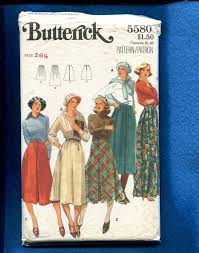 1970s butterick 5580 bias cut gathered or pleated skirts