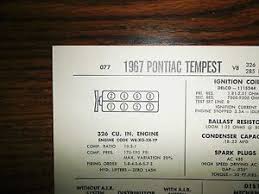 Details About 1967 Pontiac Tempest Series Ho 326 Ci V8 4bbl Sun Tune Up Chart Great Condition