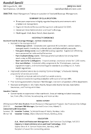 curriculum vitae sample hospitality