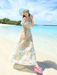 ช ดเดรสเท ยวทะเลสวยๆ ส ฟ า เป ดไหล ลายดอกไม คอยางย ดแต งระบาย เอวยางย ด ปลายกระโปรงแต งระบาย ผ าช ฟอง ม ซ บใน sompanshop ร า แม กซ เดรส ช ดน กออกแบบ เดรส