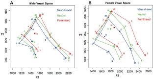 Vowel Spaces Of Male And Female Speakers Scatter Plots Of
