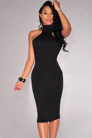 Elegant Mock Neck Racer Style Black Midi Dress Bodycon Dress Parties Sleeveless Bodycon Dress Black Bodycon Dress