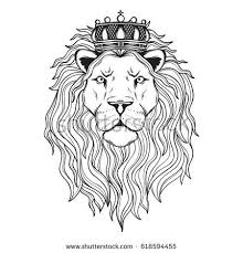 Black And White Crown Lion S Head With Crown For Your Design Lion Illustration Lion Head Tattoos Lion Head Drawing