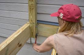 Concrete post supports have a flat bottom plate. How To Install Deck Railing Posts Decks Com