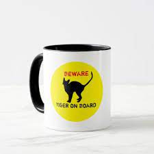 Tiger Cat On Board Beware Funny Cat Designs Mug Zazzle Com Cat Design Funny Cats Mugs