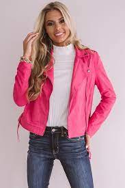 Savvy In The City Faux Suede Jacket In Hot Pink Coloured Leather Jacket Pink Leather Jacket Outfit Leather Jacket Outfits