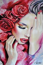 Woman Rose Face Canvas Wall Art by Danilo de Alexandria