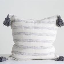 18 square cotton pillow w/ tassels, grey. Woven Grey White Stripe Cotton Pillow With Tassels A Cottage In The City