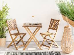 Comment choisir son salon de jardin ? Salon De Jardin Bistrot Table Et De 2 Chaises En Bois Terni Beliani Fr