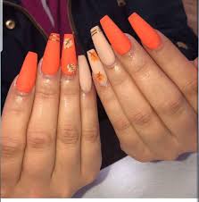 #acrylicnails #orange #acrylic #nails follow brazilianamericangirl for more popping pins! Orange Fall Nails