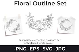 | view 1,000 commercial use illustration, images and graphics from +50,000 possibilities. Flowers Rose White Line Art Wreath Set Graphic By Azrielmch Creative Fabrica In 2020 Watercolor Flower Wreath Line Art Flower Illustration