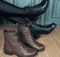 Bota Coturno Couro Basic Cadarço