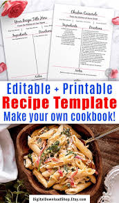 Editable Cookbook Template Recipe Binder Printable Recipe Template Editable Recipe Book Printable Printable Recipe Page Recipe Sheet In 2020 Cookbook Template Recipe Template Food Printables