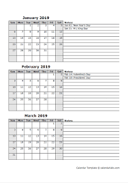 Add your own dates, or leave the calendar blank to use it as a. 2019 Three Month Calendar Template Free Printable Templates