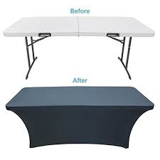 Houseables Black Table Cloths Fitted Tablecloth Cover 6 Ft Black Rectangular Skirts Polyester Spandex Elastic Stretchable Linen Stain Wrinkle Proof F Fitted Tablecloths Folding Table Table Cloth