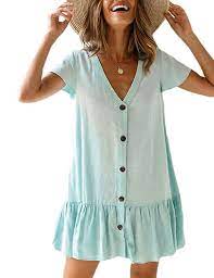 Bsubseach Women Light Blue Short Sleeve Beach Tunic Dress Loose V Neck Swimsuit Cover Up Beachwear At Ama Beach Mini Dress Long Sleeve Swimsuit Sleeve Swimsuit