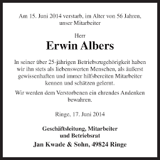 Traueranzeigen von Erwin Albers