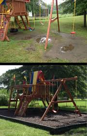 Before After Of A Church Playground No More Mud Puddles Added Rubber Mulch For Playground Surfacing Playground Flooring Church Playground Backyard Playset