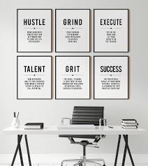 Hustle Quote Grind Definition Office Wall Art Gallery Set Of 6 Prints Modern Business Motivational Decor Inspirational Printable Art Office Wall Design Office Wall Decor Office Decor Professional