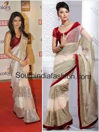 Priyanka chopra wore a monotone red lehenga with sequin work all over designed by sabyasachi. Replica Of Priyanka Chopra Saree Online South India Fashion