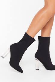 Black Boots With Clear Heel Knit S Not Me Perspex Sock Boot 90 00 Usd Socks And Heels Clear Heel Boots Clear Heels