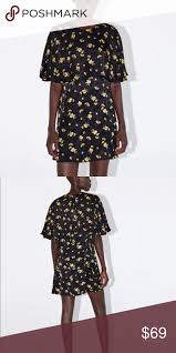 Zara Floral Print Mini Dress Black Yellow Nwt Mini Black Dress Printed Mini Dress Suede Mini Dress