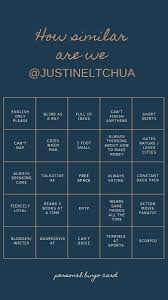 Create your own bingo board. Justine Lt Chua On Twitter Playing Around With Personal Bingo Cards Idk If This Is Relatable Loool